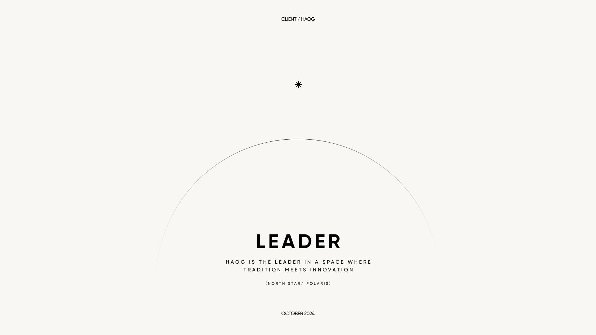 A single star above an arc with the word “Leader” and the line “HAOG is the leader in a space where tradition meets innovation (North Star / Polaris)”