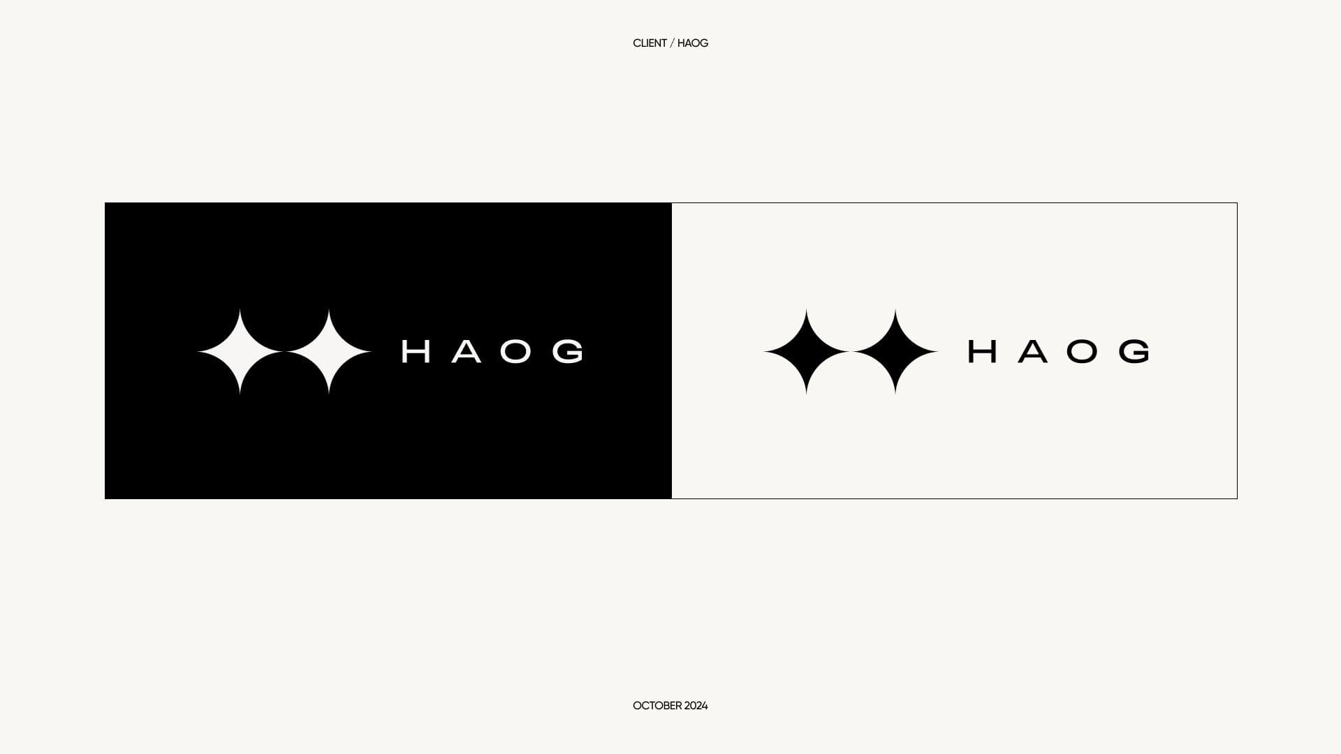 Horizontal HAOG lockup shown reversed on black and positive on white