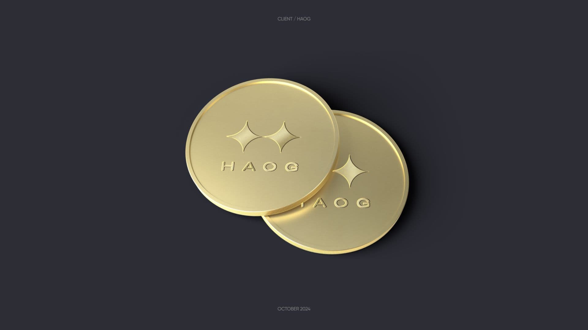 Two gold coins embossed with the twin-star logomark and HAOG logotype