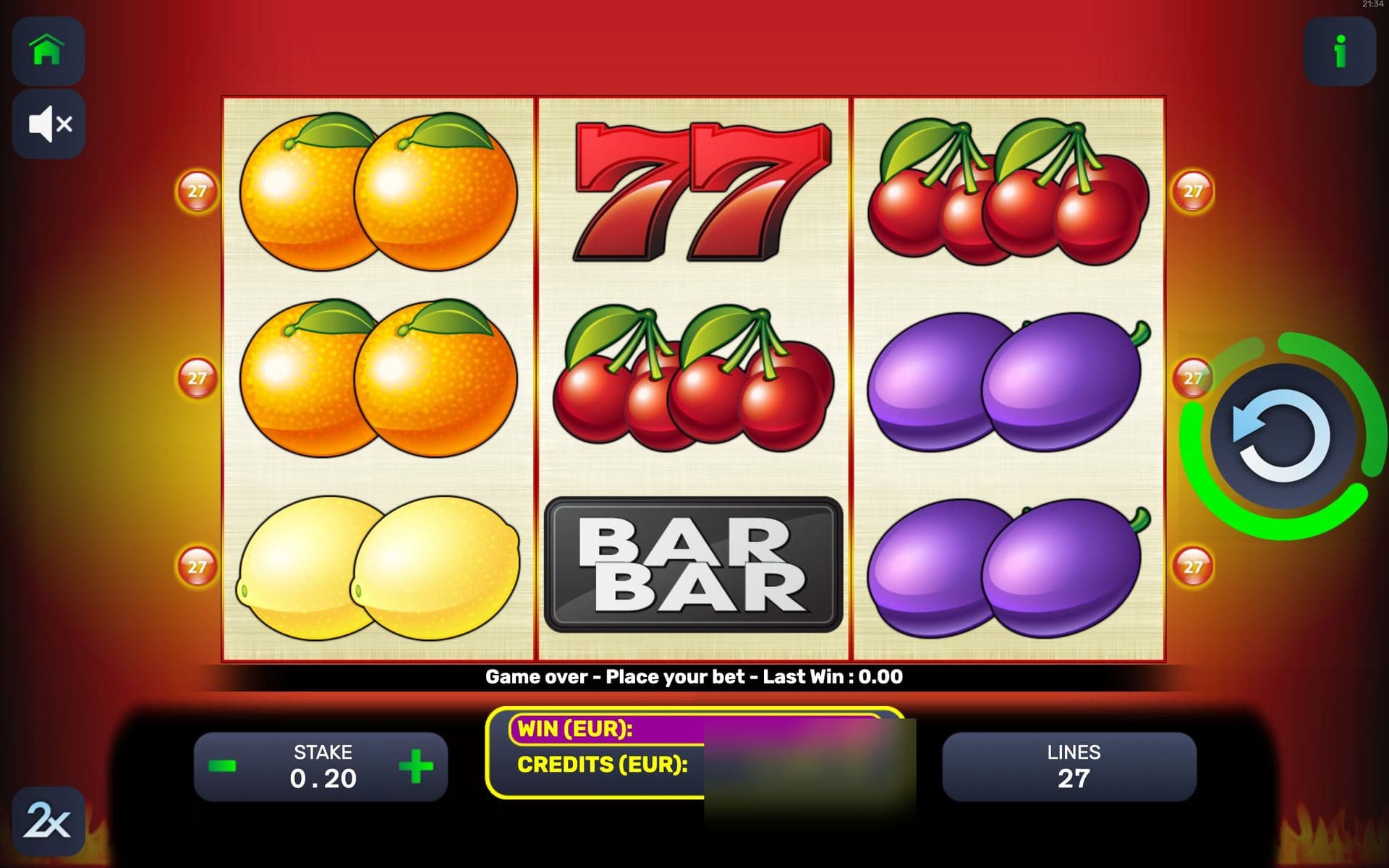 27 Lines — base game screen (3×3 · 27 lines)