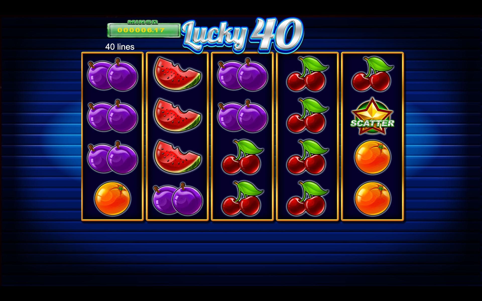 Lucky 40 — base game screen (5×4 · 40 lines · Jackpot)