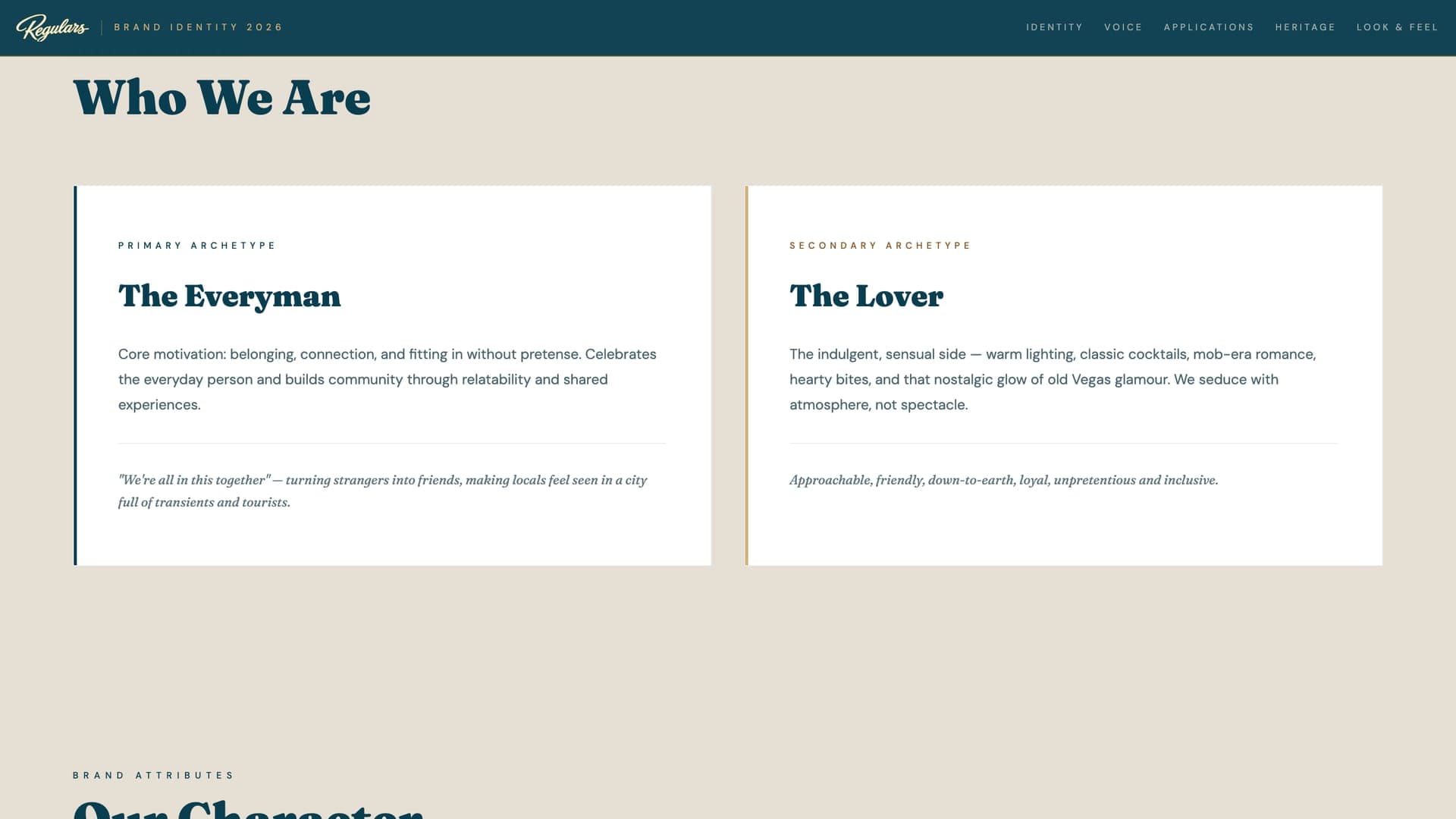 Brand archetypes: cards for the primary archetype, The Everyman, and the secondary, The Lover