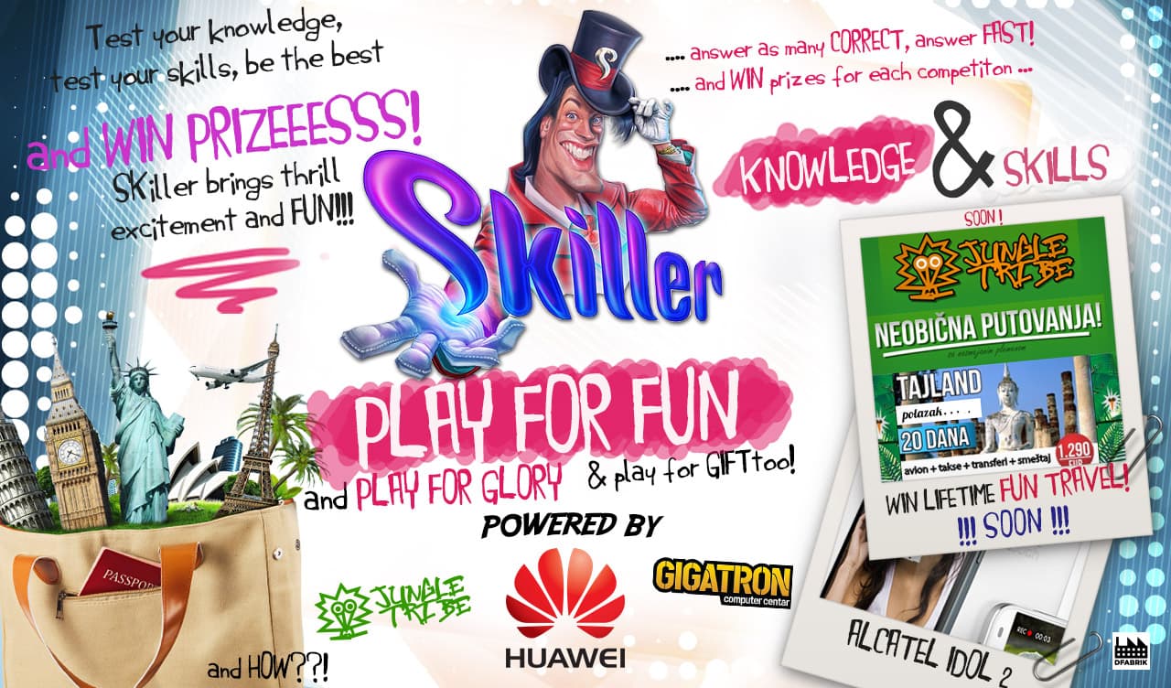 English Skiller splash with “Knowledge & Skills” and “Win prizes”, powered by Jungle Tribe, Huawei and Gigatron